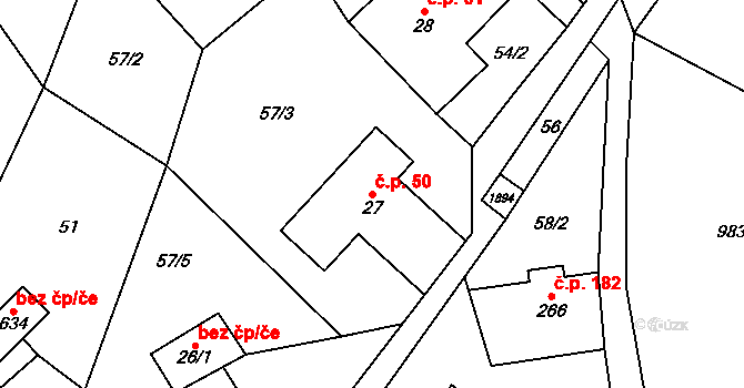 Bozkov 50 na parcele st. 27 v KÚ Bozkov, Katastrální mapa