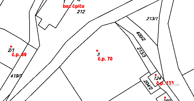 Dolní Malá Úpa 70, Malá Úpa na parcele st. 3 v KÚ Dolní Malá Úpa, Katastrální mapa