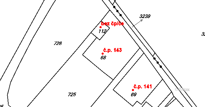 Smilovice 143 na parcele st. 68 v KÚ Rakovec, Katastrální mapa