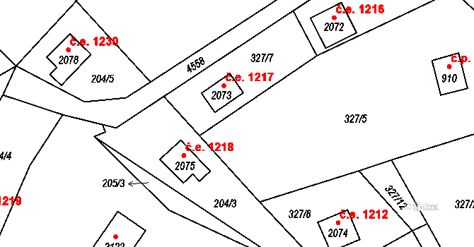 Ostravice 1217 na parcele st. 2073 v KÚ Ostravice 1, Katastrální mapa