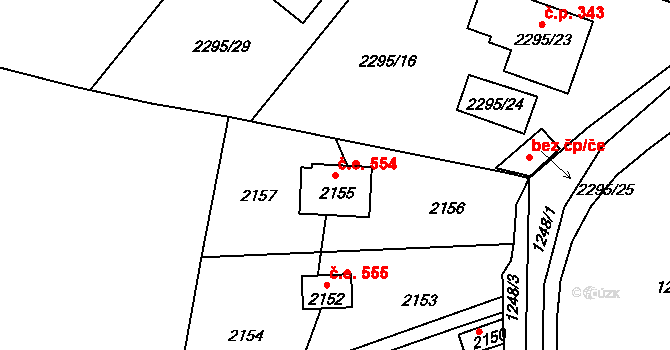 Rovina 554, Hlásná Třebaň na parcele st. 2155 v KÚ Hlásná Třebaň, Katastrální mapa
