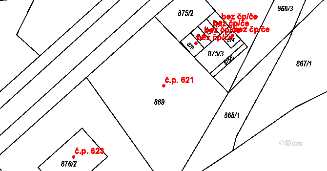 Velká Bystřice 621 na parcele st. 869 v KÚ Velká Bystřice, Katastrální mapa