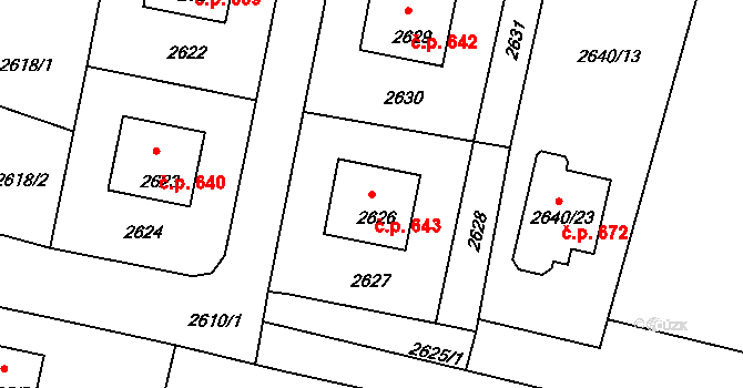 Mimoň I 643, Mimoň na parcele st. 2626 v KÚ Mimoň, Katastrální mapa