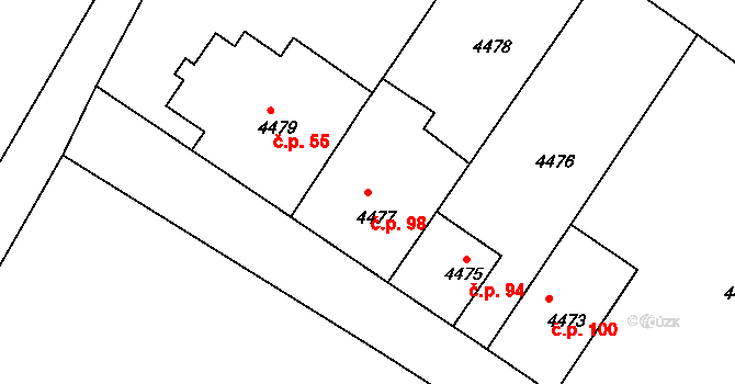 Mimoň V 98, Mimoň na parcele st. 4477 v KÚ Mimoň, Katastrální mapa