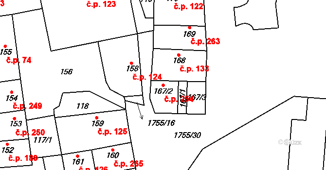 Libochovice 264 na parcele st. 167/2 v KÚ Libochovice, Katastrální mapa