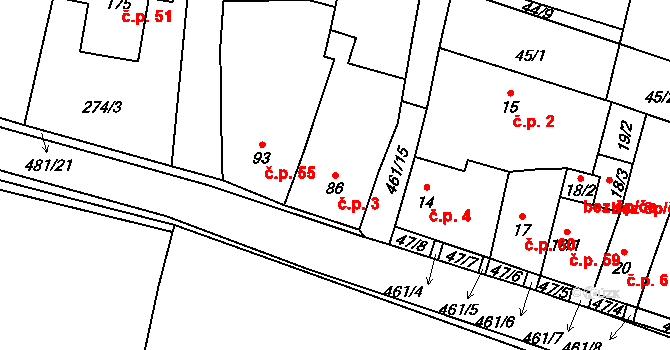 Třeboutice 3, Křešice na parcele st. 86 v KÚ Třeboutice, Katastrální mapa
