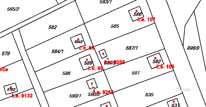 Skorotice 8258, Ústí nad Labem na parcele st. 587/2 v KÚ Skorotice u Ústí nad Labem, Katastrální mapa