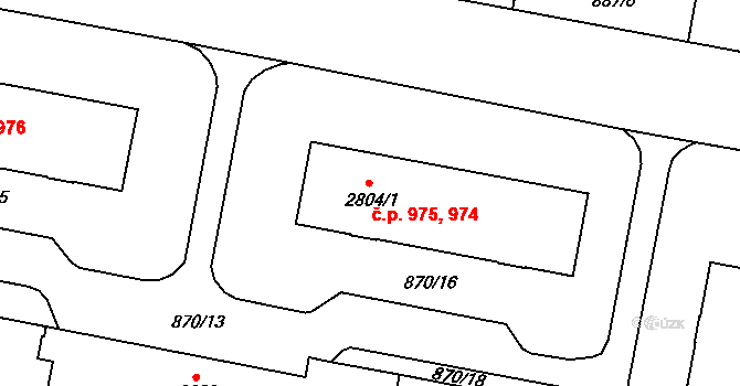 Horka-Domky 974,975, Třebíč na parcele st. 2804/1 v KÚ Třebíč, Katastrální mapa