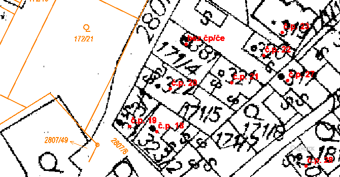 Jaroměřice 20 na parcele st. 322 v KÚ Jaroměřice, Katastrální mapa