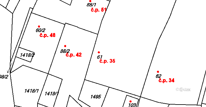 Černýšovice 35 na parcele st. 61 v KÚ Černýšovice, Katastrální mapa