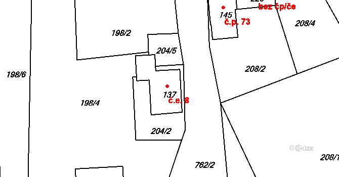 Těpeře 8, Železný Brod na parcele st. 137 v KÚ Chlístov u Železného Brodu, Katastrální mapa