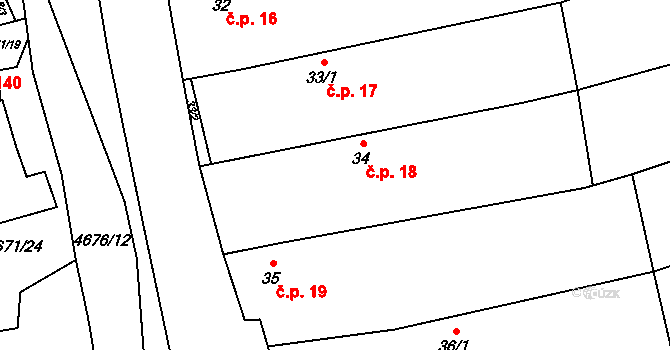 Ločenice 18 na parcele st. 34 v KÚ Ločenice, Katastrální mapa