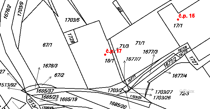 Petrovice 17, Mladošovice na parcele st. 18/1 v KÚ Petrovice u Borovan, Katastrální mapa
