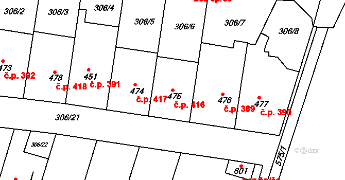 Ledvice 416 na parcele st. 475 v KÚ Ledvice, Katastrální mapa