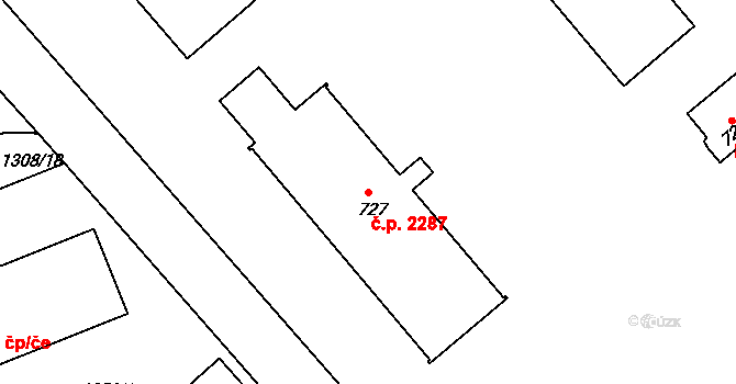 Frýdek 2287, Frýdek-Místek na parcele st. 727 v KÚ Frýdek, Katastrální mapa