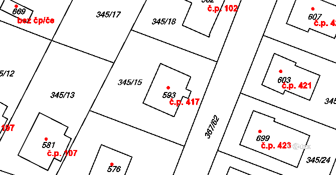 Staňkov II 417, Staňkov na parcele st. 593 v KÚ Staňkov-ves, Katastrální mapa