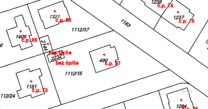 Hamrníky 57, Mariánské Lázně na parcele st. 490 v KÚ Úšovice, Katastrální mapa