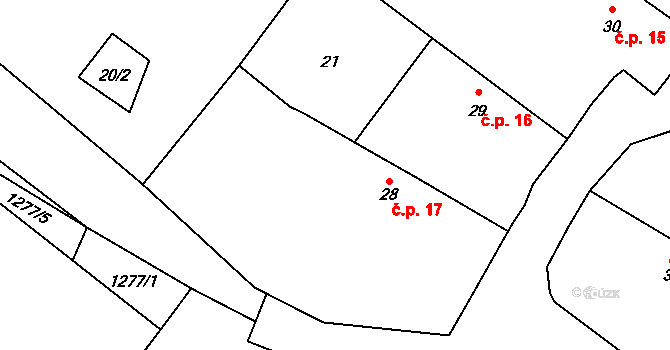 Hejná 17 na parcele st. 28 v KÚ Hejná, Katastrální mapa