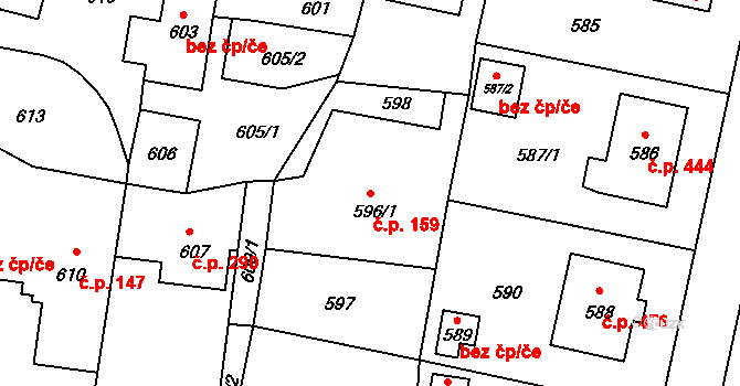 Jablůnka 159 na parcele st. 596/1 v KÚ Jablůnka, Katastrální mapa