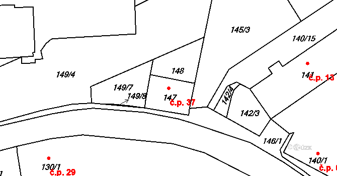 Nedvězí u Říčan 37, Praha na parcele st. 147 v KÚ Nedvězí u Říčan, Katastrální mapa