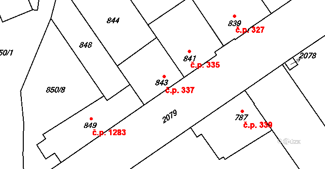 Uhříněves 337, Praha na parcele st. 843 v KÚ Uhříněves, Katastrální mapa