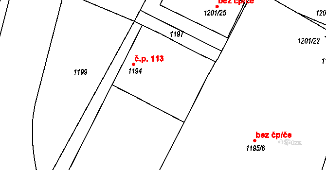 Suchdol nad Lužnicí 113 na parcele st. 1194 v KÚ Suchdol nad Lužnicí, Katastrální mapa