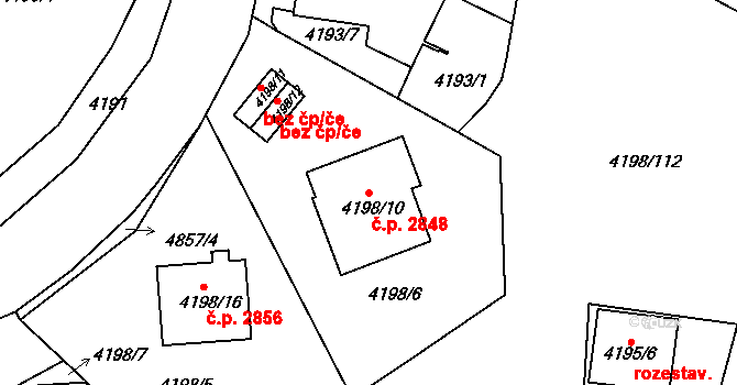 Smíchov 2848, Praha na parcele st. 4198/10 v KÚ Smíchov, Katastrální mapa
