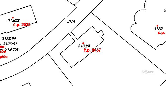 Dejvice 2037, Praha na parcele st. 3133/4 v KÚ Dejvice, Katastrální mapa
