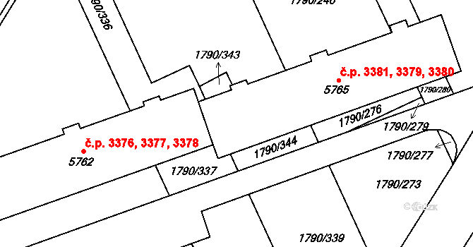 Hodonín 3379,3380,3381 na parcele st. 5765 v KÚ Hodonín, Katastrální mapa