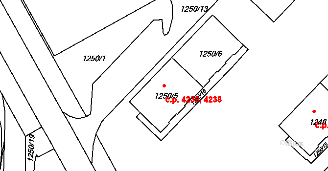 Chomutov 4238,4239 na parcele st. 1250/5 v KÚ Chomutov II, Katastrální mapa