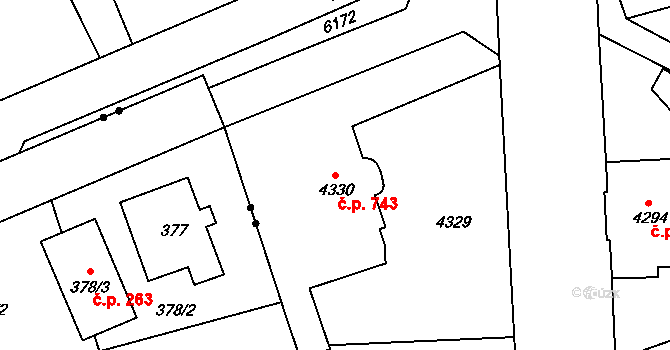 Liberec III-Jeřáb 743, Liberec na parcele st. 4330/1 v KÚ Liberec, Katastrální mapa