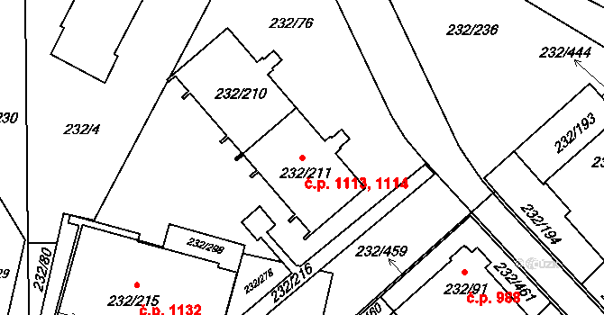 Lobzy 1113,1114, Plzeň na parcele st. 232/210 v KÚ Lobzy, Katastrální mapa