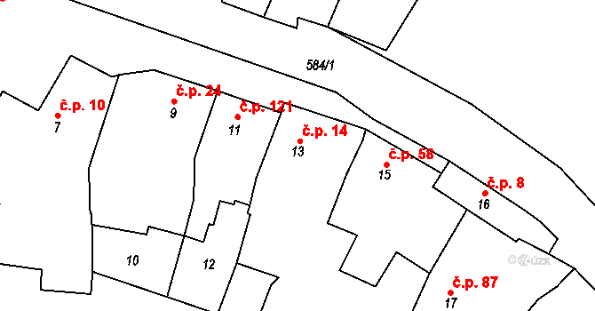Padochov 14, Oslavany na parcele st. 13 v KÚ Padochov, Katastrální mapa