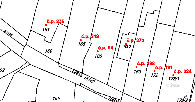 Silůvky 94 na parcele st. 166 v KÚ Silůvky, Katastrální mapa