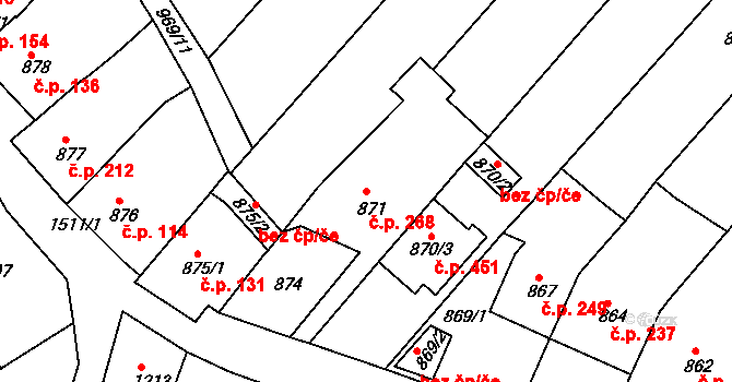 Troubsko 268 na parcele st. 871 v KÚ Troubsko, Katastrální mapa