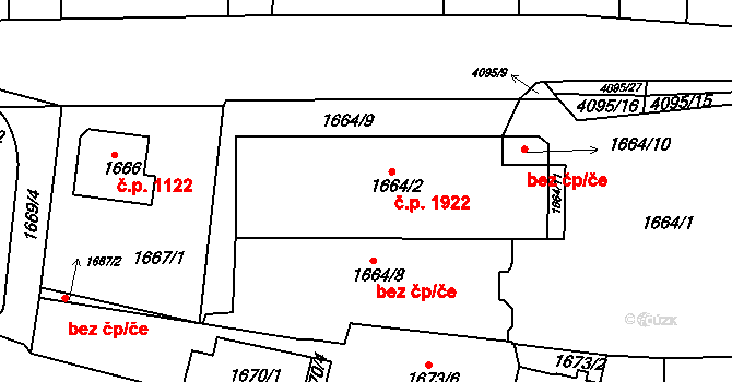 Modřany 1922, Praha na parcele st. 1664/2 v KÚ Modřany, Katastrální mapa