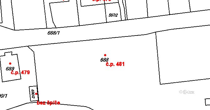 Vítkov 481 na parcele st. 688/1 v KÚ Vítkov, Katastrální mapa