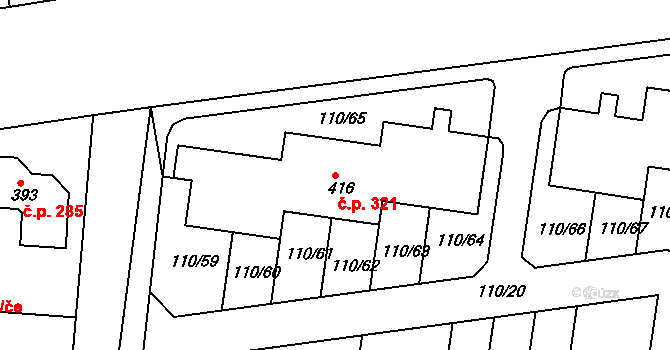 Nehvizdy 321 na parcele st. 416 v KÚ Nehvizdy, Katastrální mapa