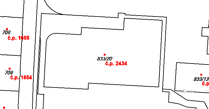 Šternberk 2434 na parcele st. 833/20 v KÚ Šternberk, Katastrální mapa