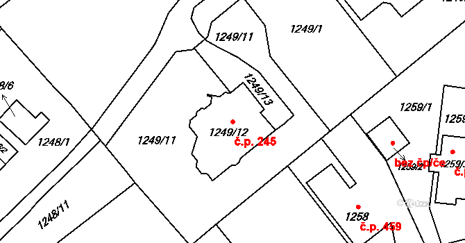 Svinov 245, Ostrava na parcele st. 1249/12 v KÚ Svinov, Katastrální mapa