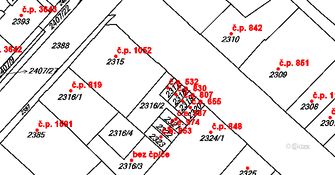 Chomutov 532 na parcele st. 2317 v KÚ Chomutov I, Katastrální mapa
