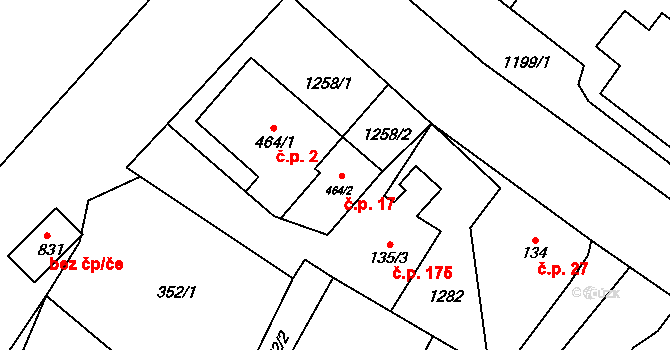 Hukvaldy 17 na parcele st. 464/2 v KÚ Sklenov, Katastrální mapa