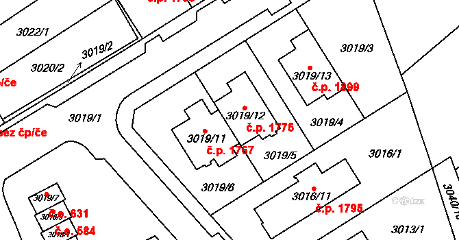 Šlapanice 1775 na parcele st. 3019/12 v KÚ Šlapanice u Brna, Katastrální mapa