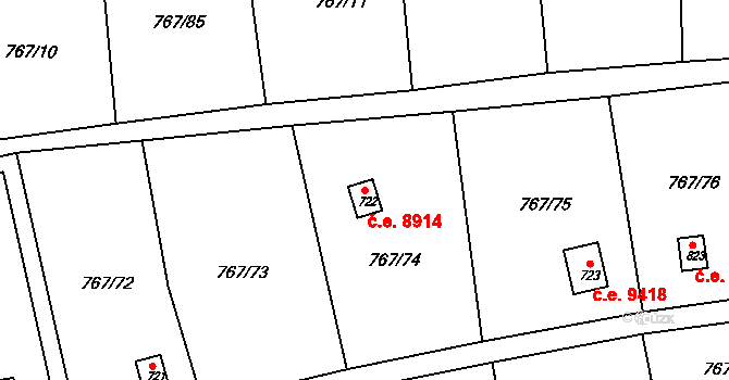 Hylváty 8914, Ústí nad Orlicí na parcele st. 722 v KÚ Hylváty, Katastrální mapa