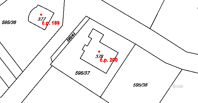Lásenice 200 na parcele st. 378 v KÚ Lásenice, Katastrální mapa