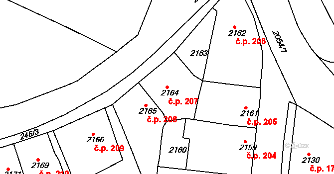 Jemnice 207 na parcele st. 2164 v KÚ Jemnice, Katastrální mapa