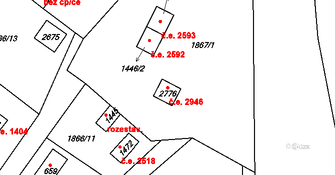 Litice 2946, Plzeň na parcele st. 996 v KÚ Lhota u Dobřan, Katastrální mapa