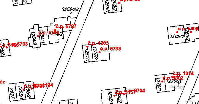 Zlín 5793 na parcele st. 1257/2 v KÚ Zlín, Katastrální mapa