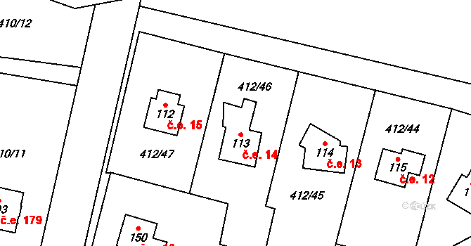 Živohošť 14, Chotilsko na parcele st. 113 v KÚ Křeničná, Katastrální mapa