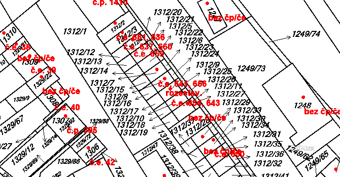 Hustopeče 643,654 na parcele st. 1312/9 v KÚ Hustopeče u Brna, Katastrální mapa